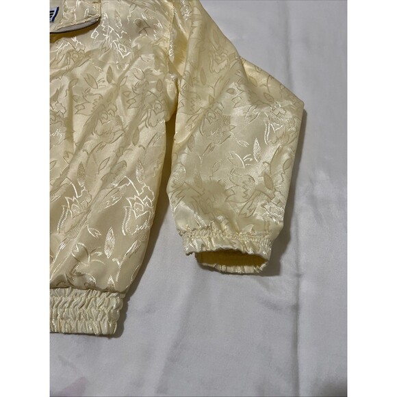 VTG 80s  Butter Yellow Floral Jacquard Windbreaker Jacket Size PL Div Rousso EVR - Picture 12 of 16